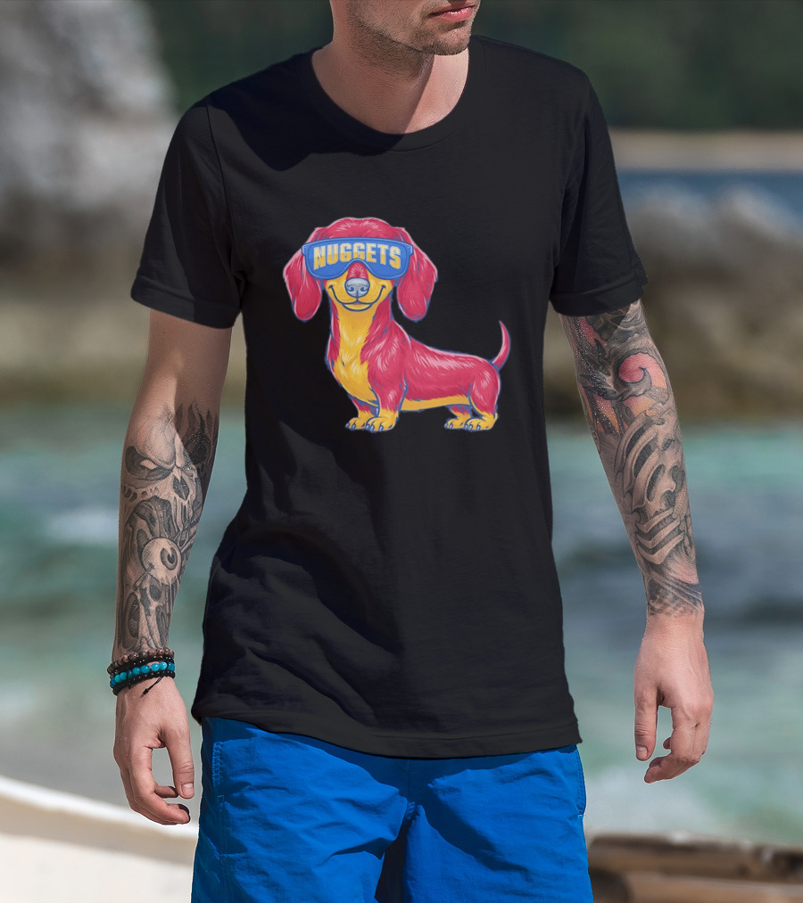 Denver Nuggets Dachshund Dog Wearing Oversized Glasses T-Shirt