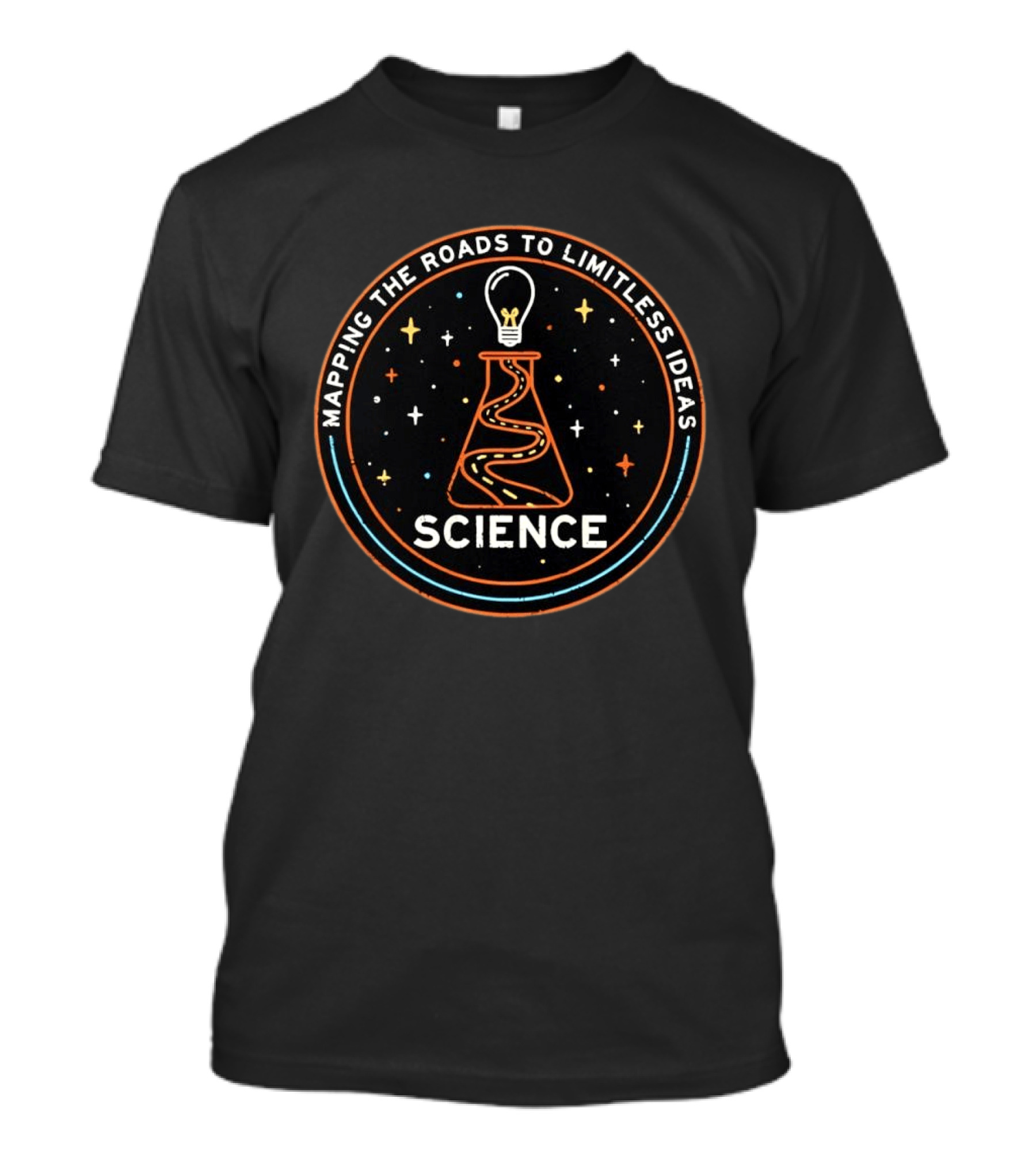 Mapping The Roads To Limitless Ideas Science Flask Lightbulb T-Shirt