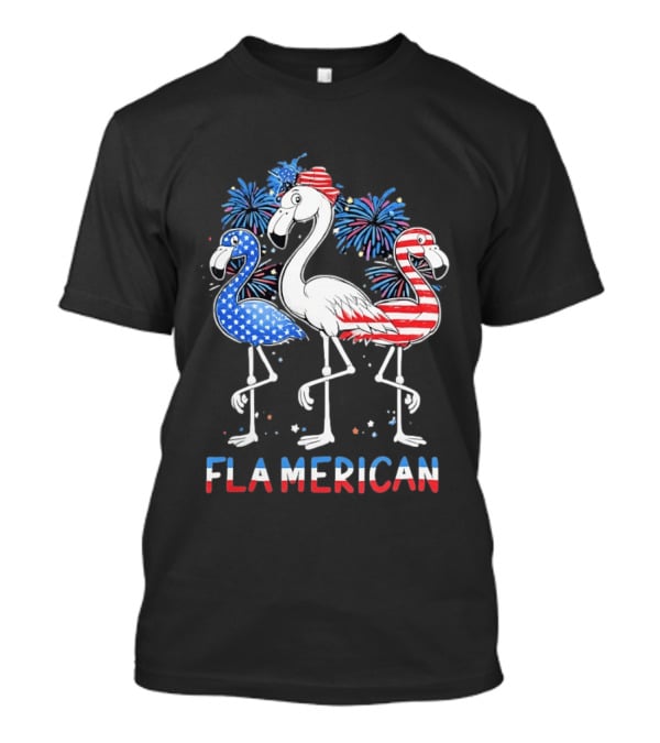 Flamerican Flamingo Fireworks Patriotic Fourth Of July T-Shirt