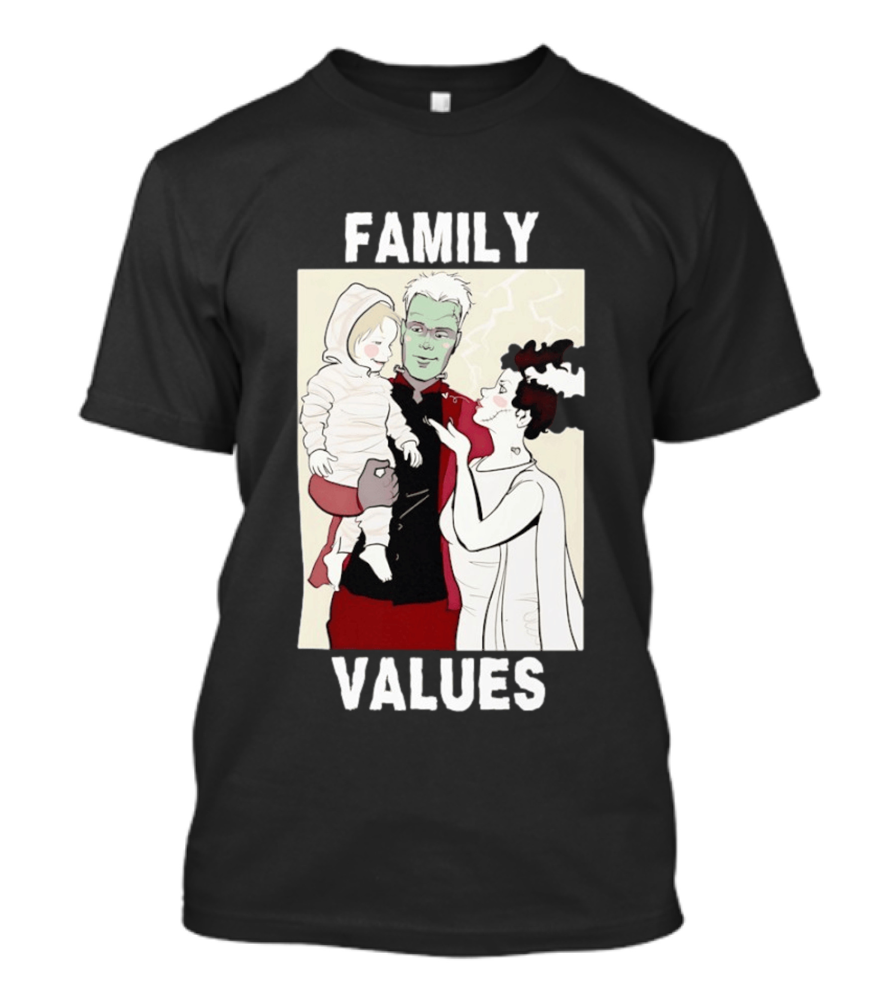 Frankenstein Bride Mummy Family Values Halloween T-Shirt