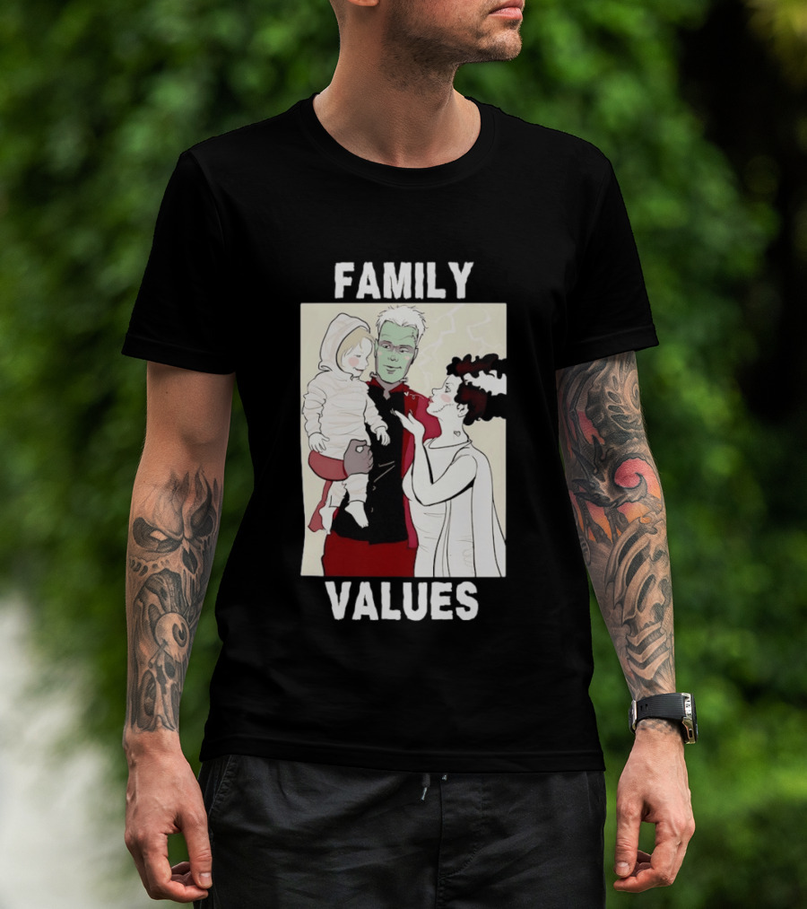 Frankenstein Bride Mummy Family Values Halloween T-Shirt