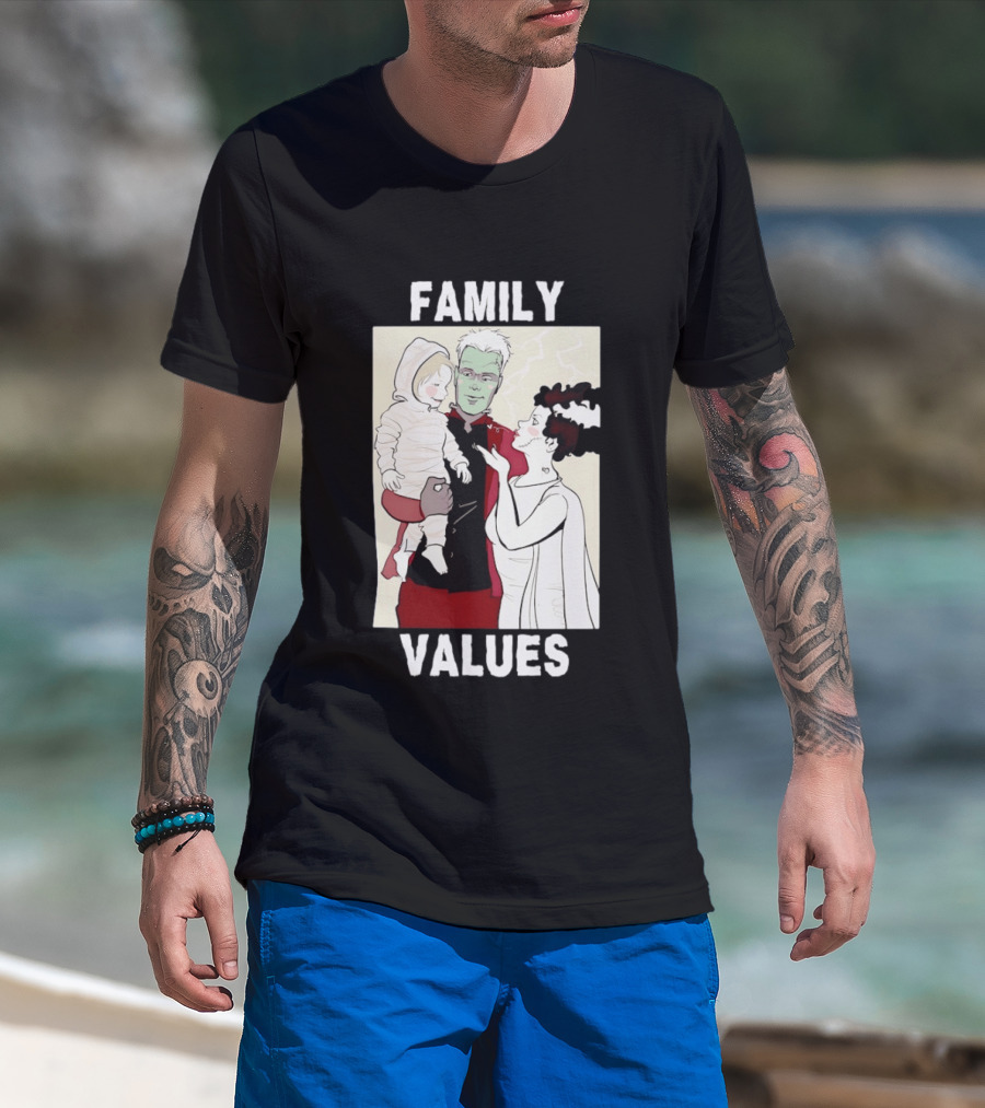 Frankenstein Bride Mummy Family Values Halloween T-Shirt