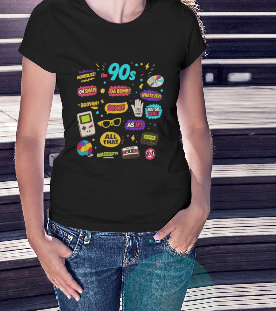 The 90s Nostalgia Oh Snap Homeskillet Da Bomb Booyah Sike Whatever You Go Girl As If All That Wazzup Talk To The Hand Retro Gaming Cassette CD Beeper T-Shirt