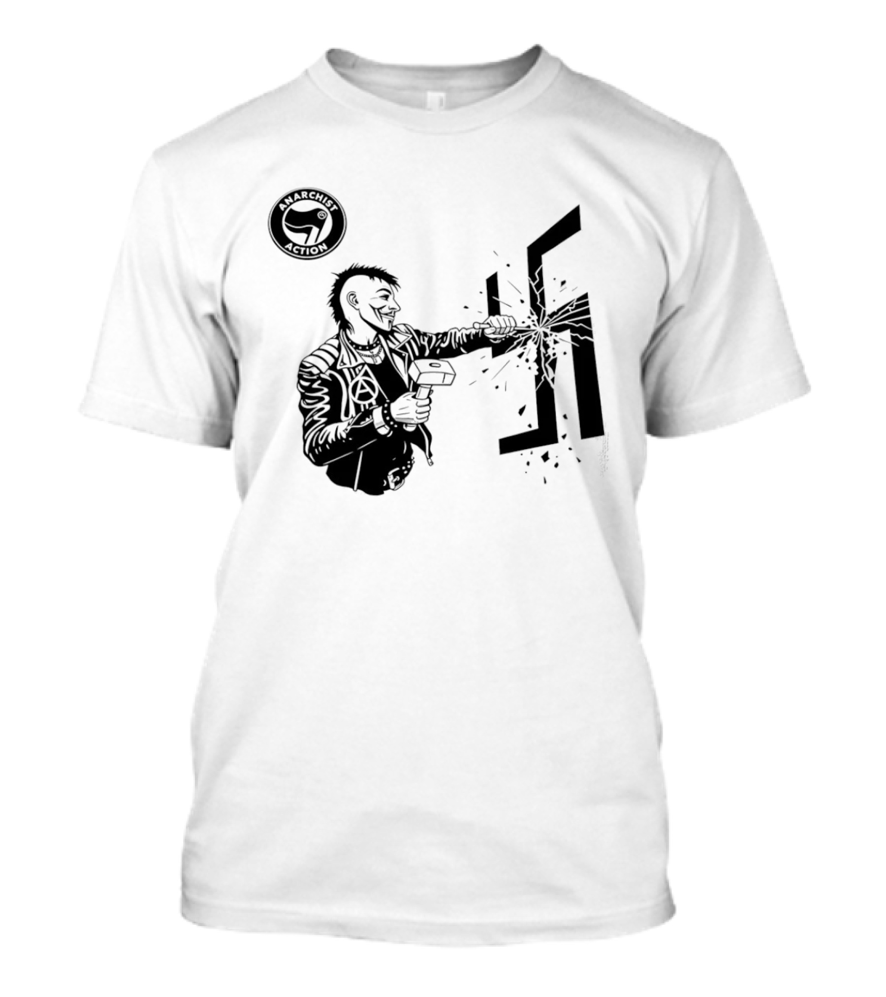 Anarchist Action Punk Destroying Swastika With Hammer T-Shirt