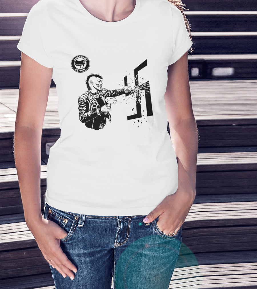 Anarchist Action Punk Destroying Swastika With Hammer T-Shirt