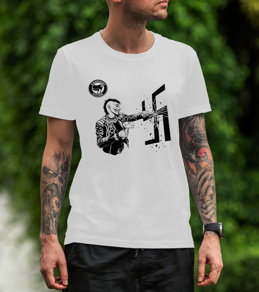 Anarchist Action Punk Destroying Swastika With Hammer T-Shirt