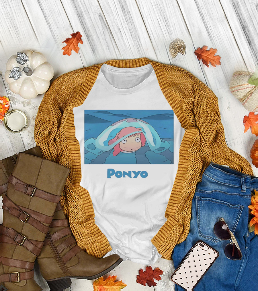 Ponyo Peeking Out of Ocean Wave Bubble Scene T-Shirt