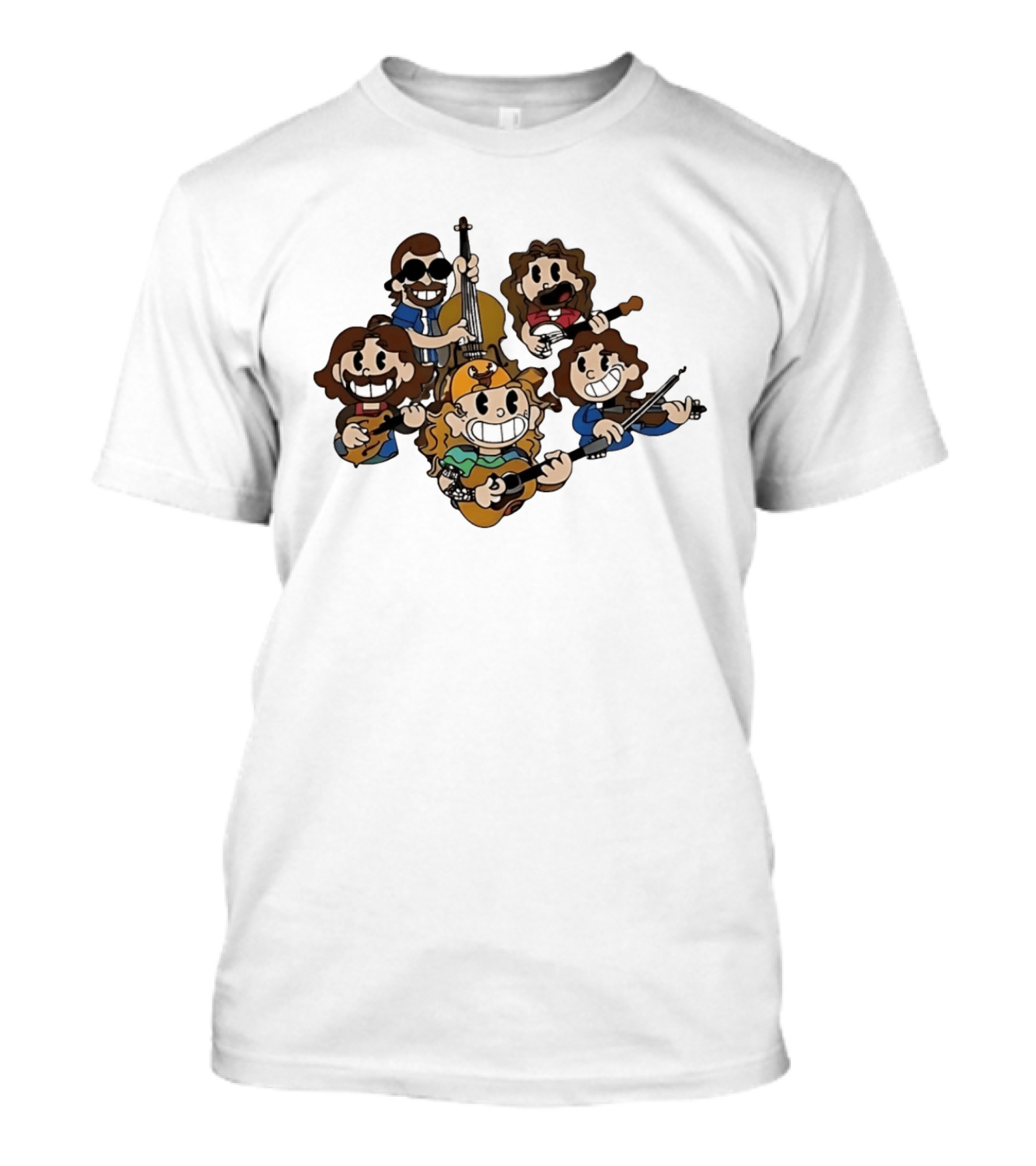 Billy Strings Cartoon Band Characters Banjo And Guitar Players T-Shirt