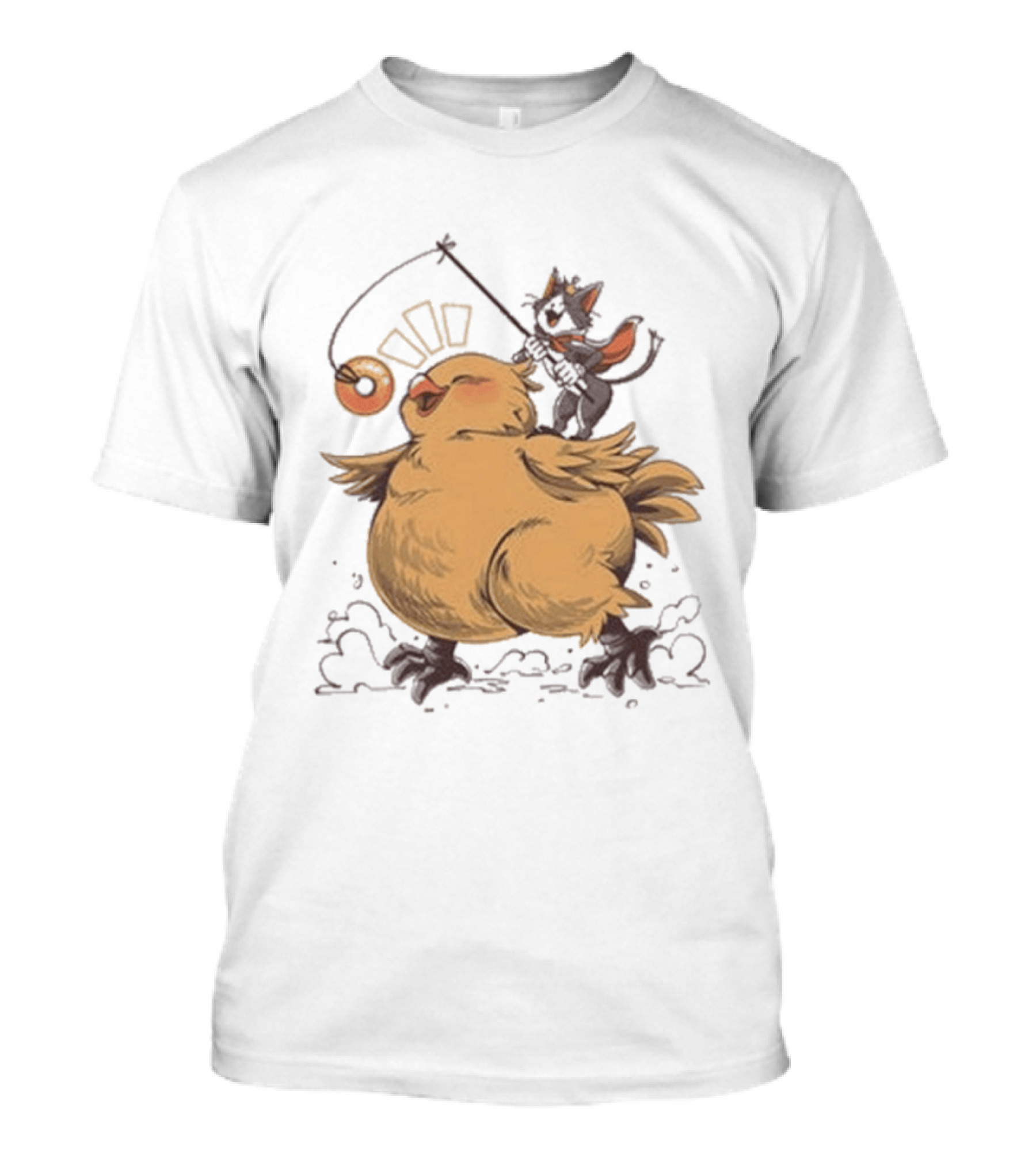 Chocobo Riding Cat Wizard With Donut Lure Delight T-Shirt