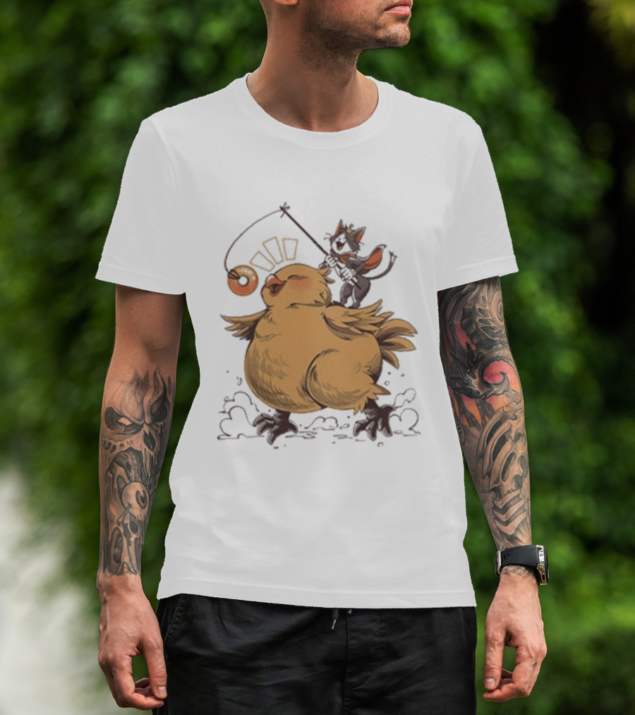 Chocobo Riding Cat Wizard With Donut Lure Delight T-Shirt