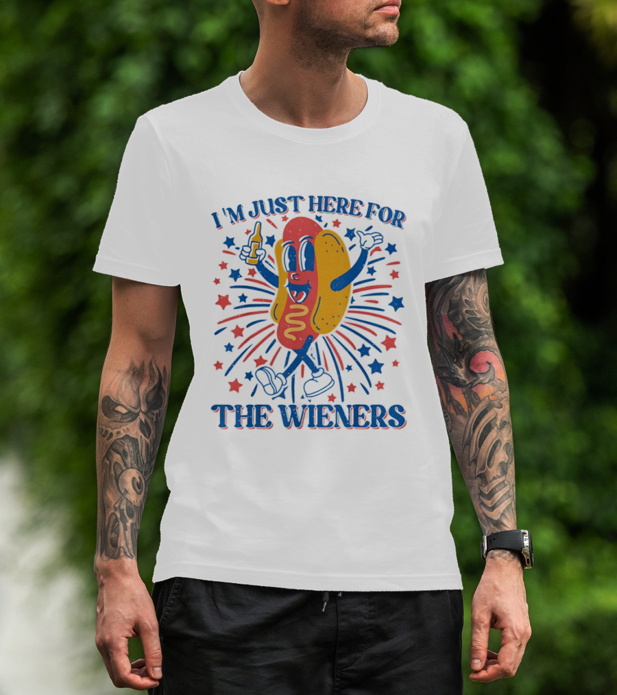 I'm Just Here For The Wieners Hot Dog Fourth Of July Patriotic Party T-Shirt