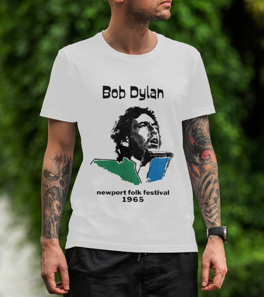 Bob Dylan Newport Folk Festival 1965 Iconic Black Green Blue T-Shirt