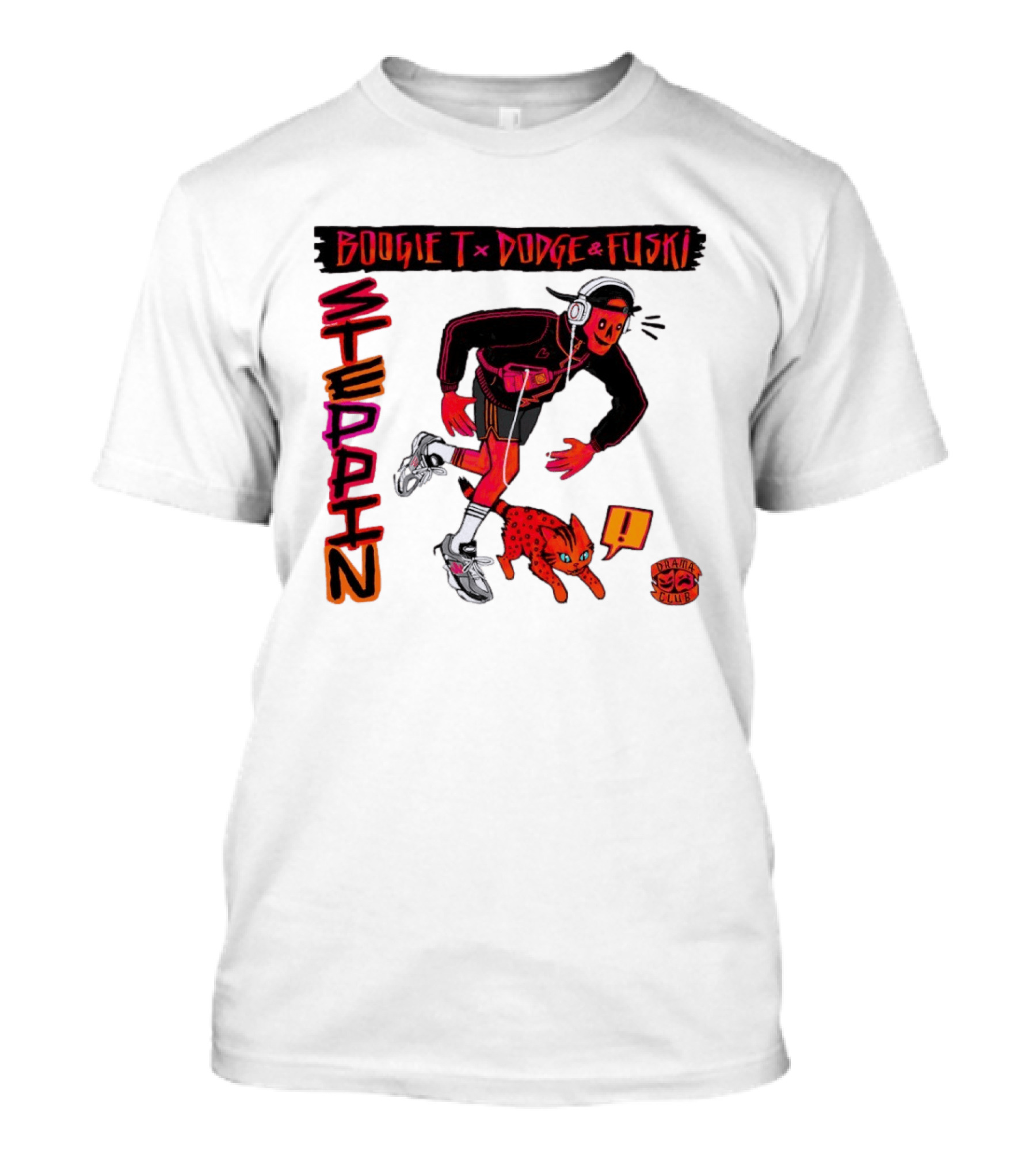 Boogie X Dodge And Fuski Steppin Drama Club Cat With Headphones And Sneakers T-Shirt