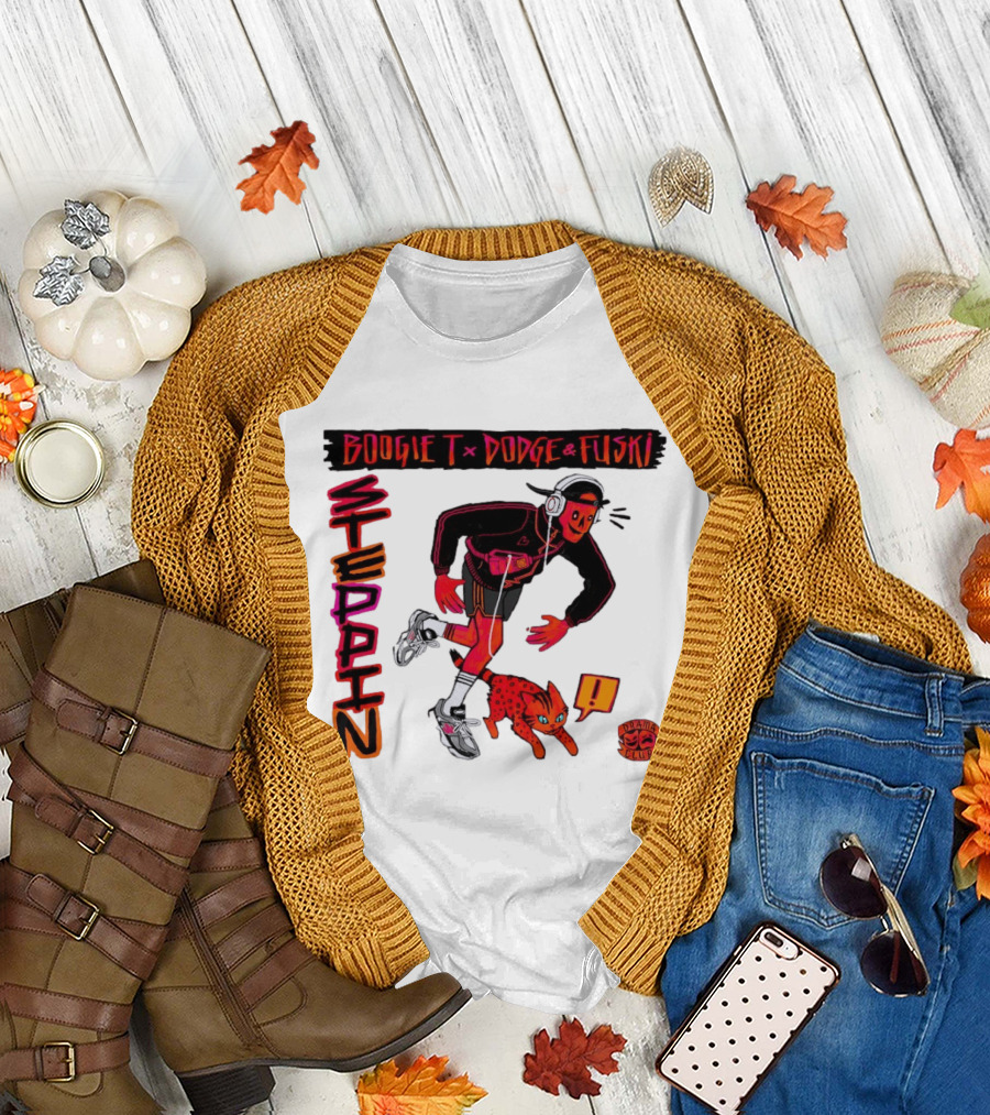 Boogie x Dodge and Fuski Steppin Drama Club Cat with Headphones and Sneakers T-Shirt