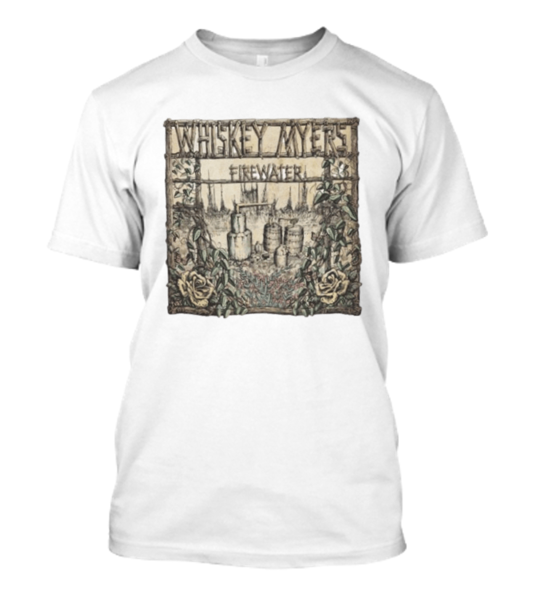 Whiskey Myers Firewater Distillery Artwork With Roses And Vines T-Shirt
