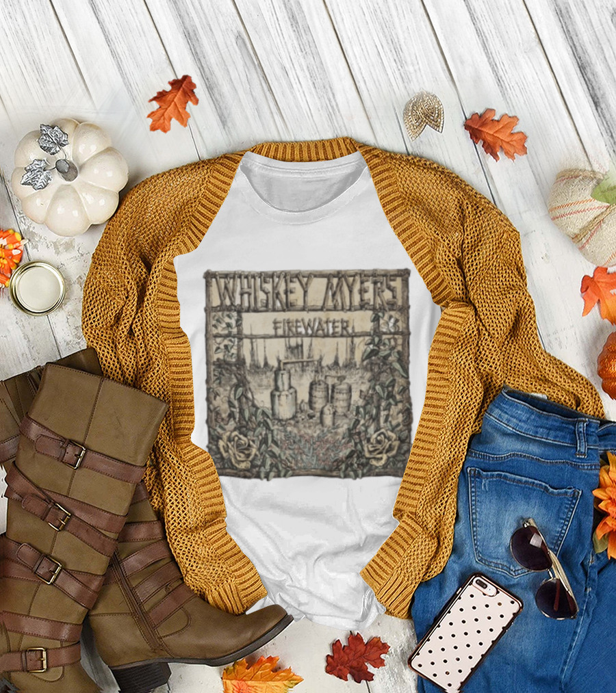 Whiskey Myers Firewater Distillery Artwork with Roses and Vines T-Shirt