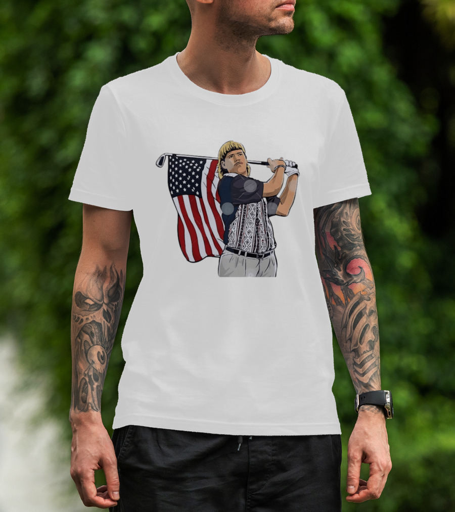 John Daly Holding Golf Stick American Flag 4th Of July Golfer T-Shirt