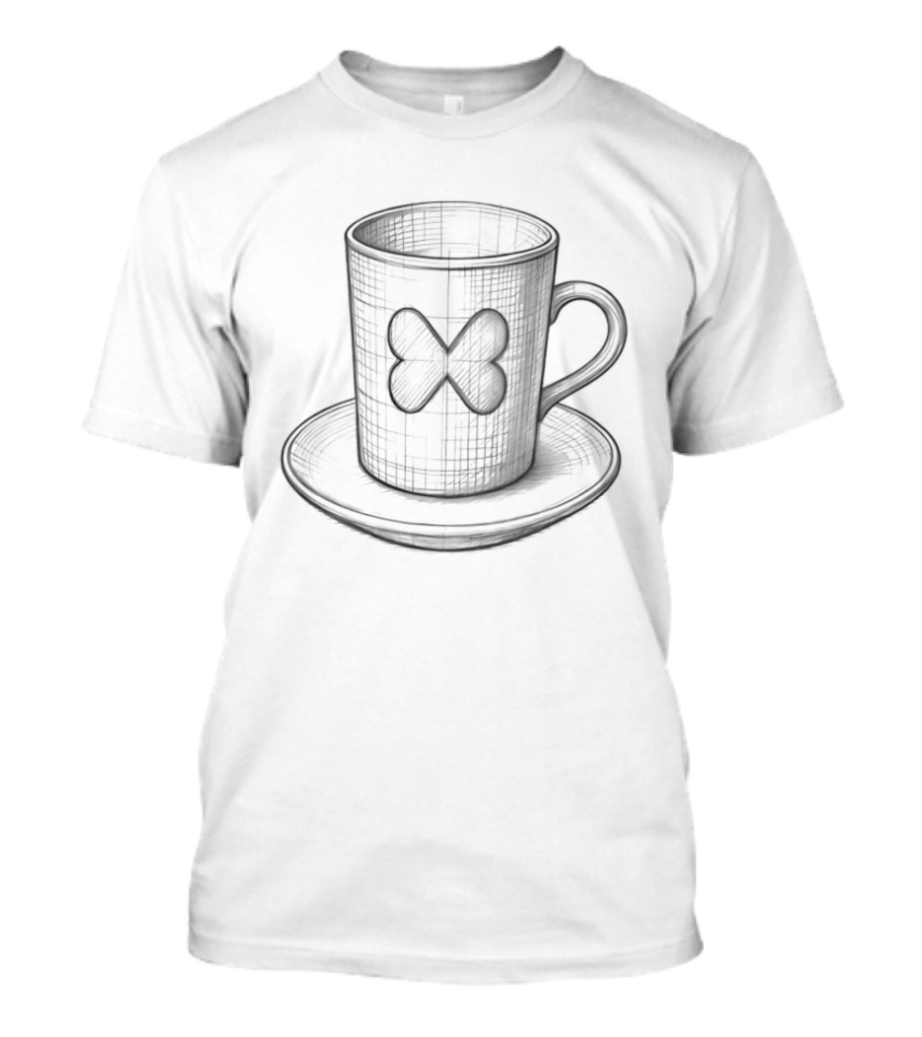 Butterfly Teacup Saucer Sketch Artistry Tea Lover's Delight T-Shirt