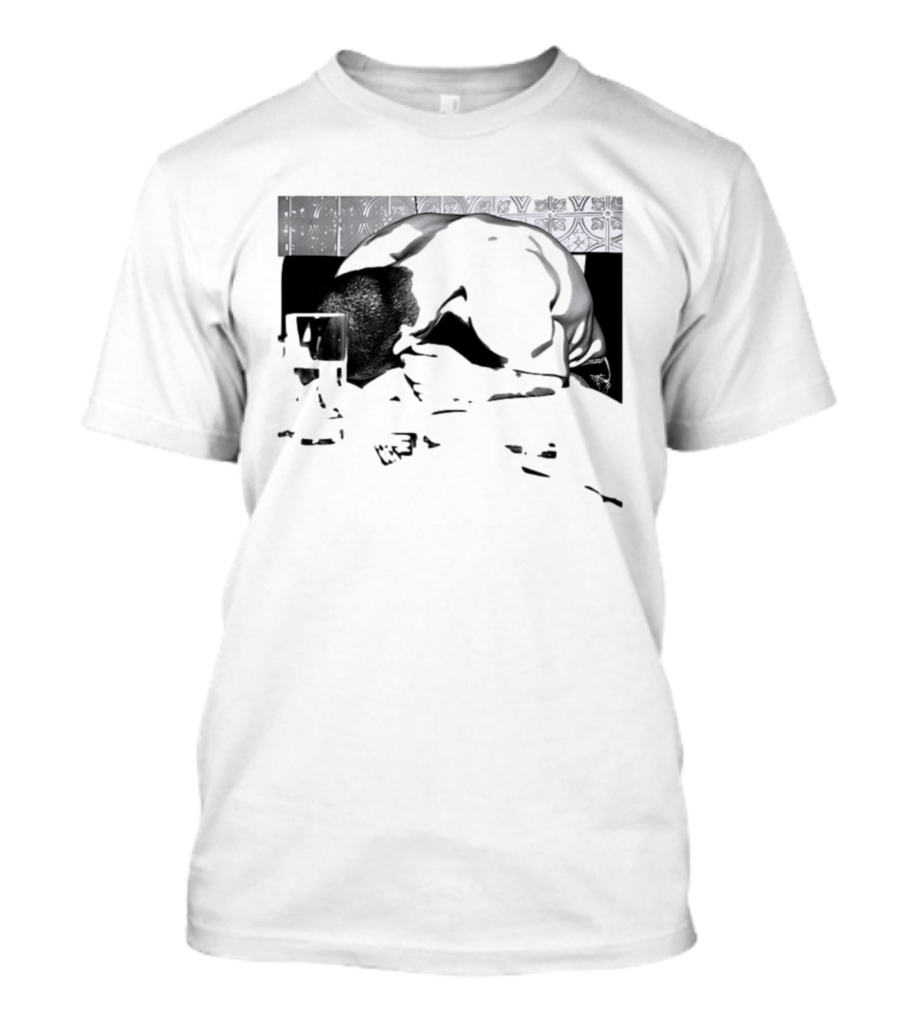 Rough Night Passed Out At Dinner Table Humor Black And White Image T-Shirt