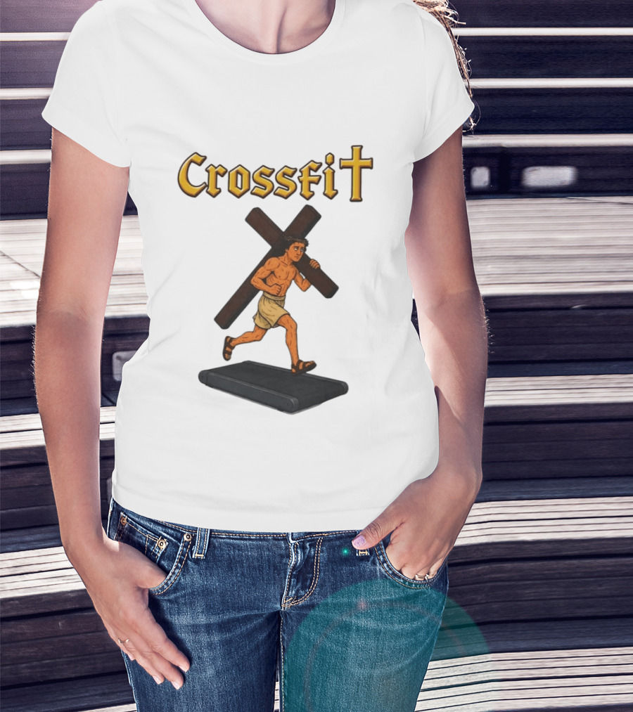 CrossFit Jesus Treadmill Religious Workout T-Shirt