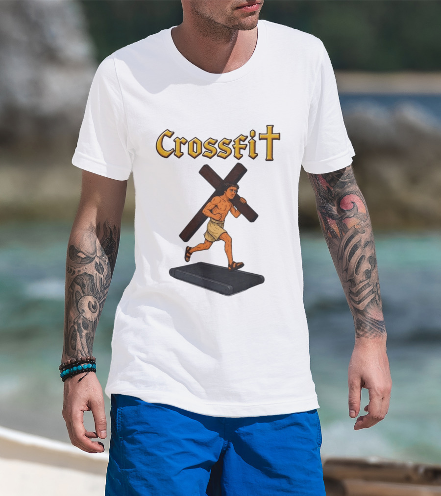 CrossFit Jesus Treadmill Religious Workout T-Shirt