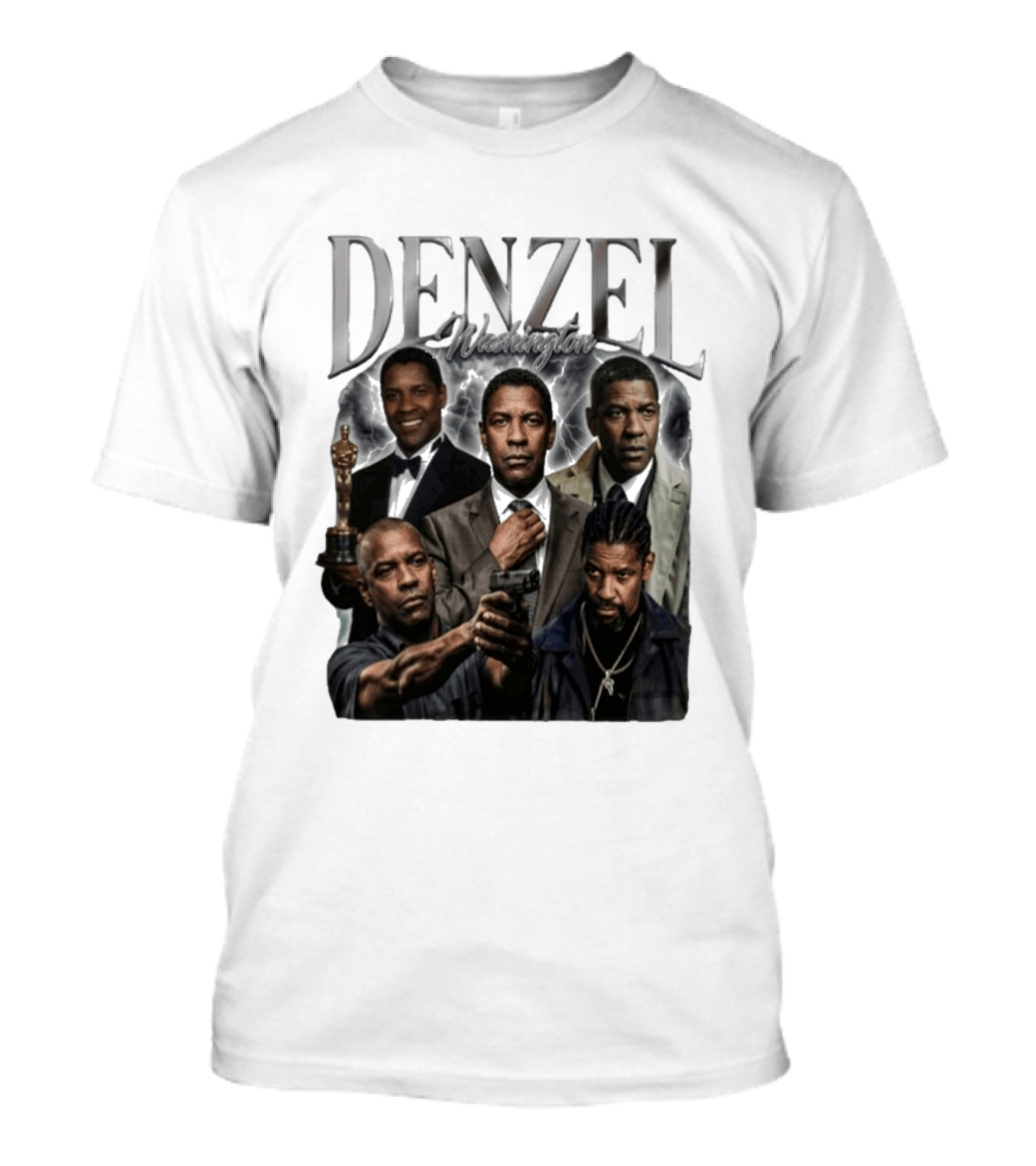Denzel Washington Iconic Movie Roles And Oscar Moment Collage T-Shirt