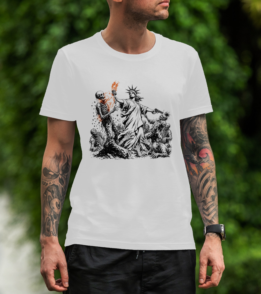 Liberty Or Death Zombie Apocalypse Undead Statue Of Liberty Torch T-Shirt