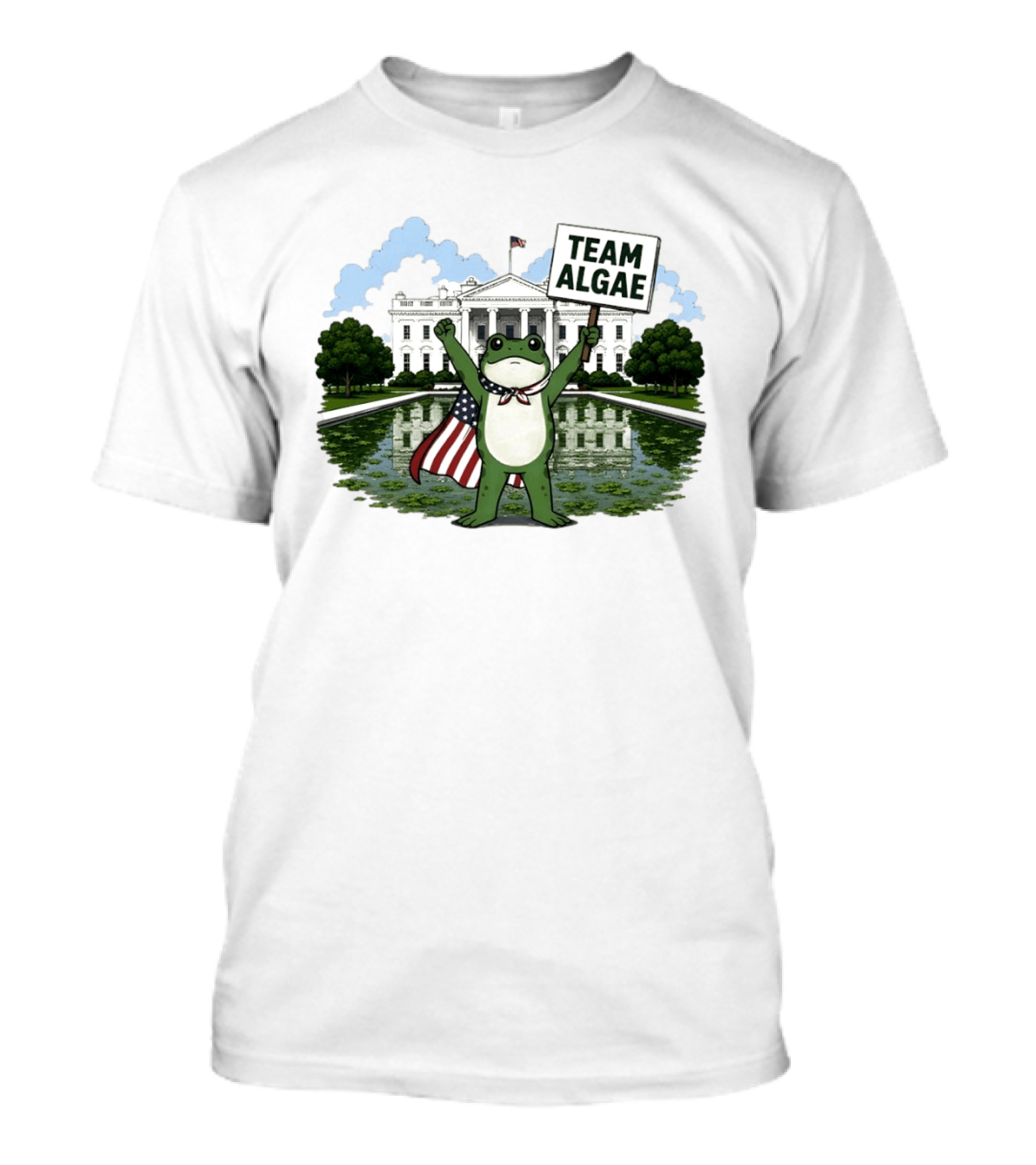 Team Algae Frog Patriotic American Flag White House 2026 Make Algae Great Again T-Shirt