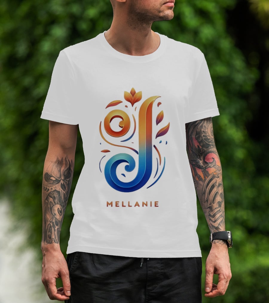 Mellanie Decorative Letter J Floral Gradient T-Shirt