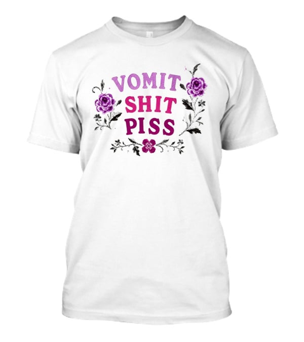 Vomit Shit Piss Floral Embroidery Roses T-Shirt