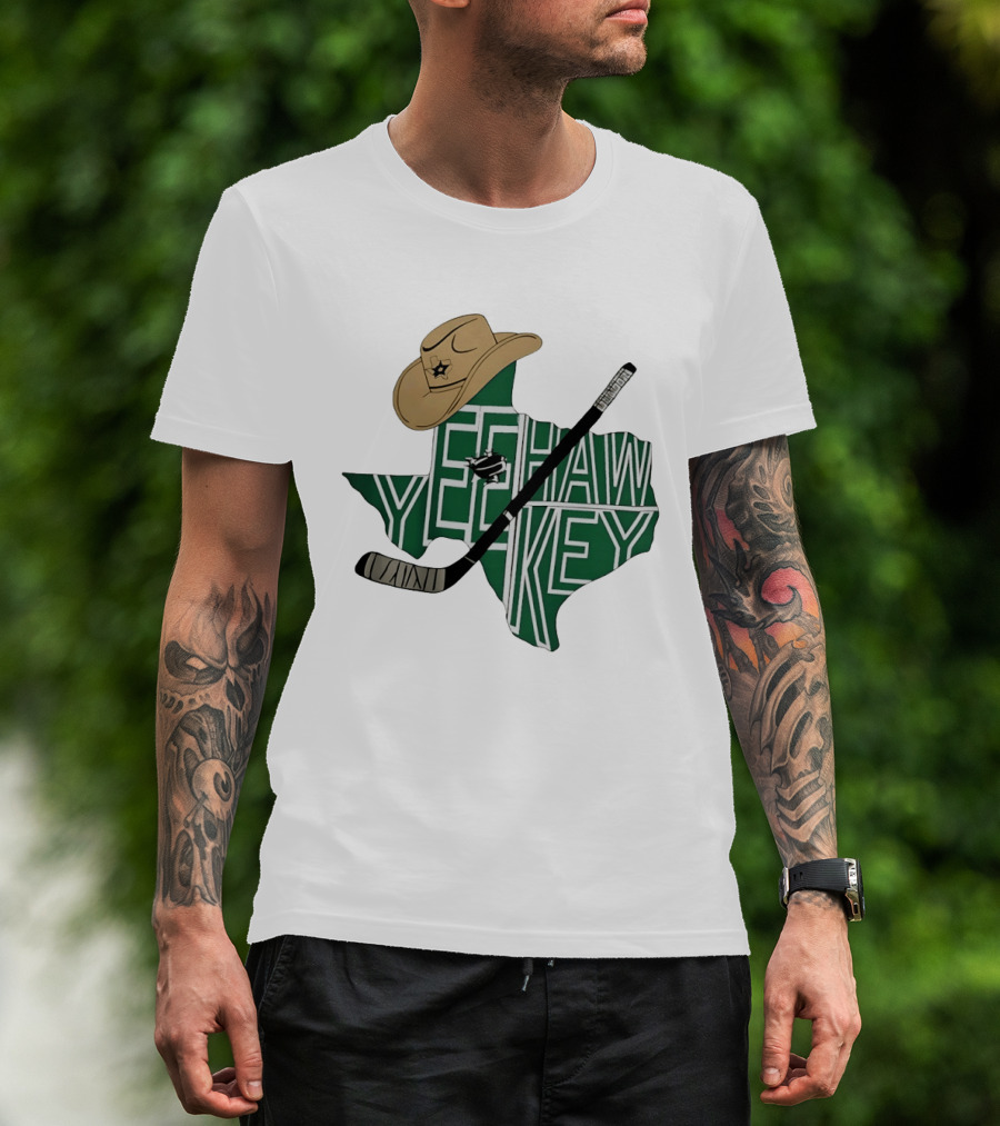 Yeehaw Key Texas Hockey Dallas Stars NHL Cowboy Hat Hockey Stick Map T-Shirt