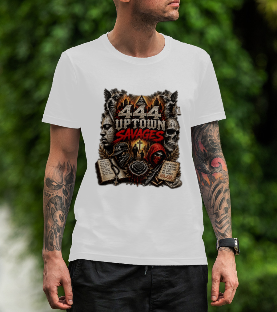 444 Uptown Savages Urban Gothic Art With Skulls And Roses T-Shirt