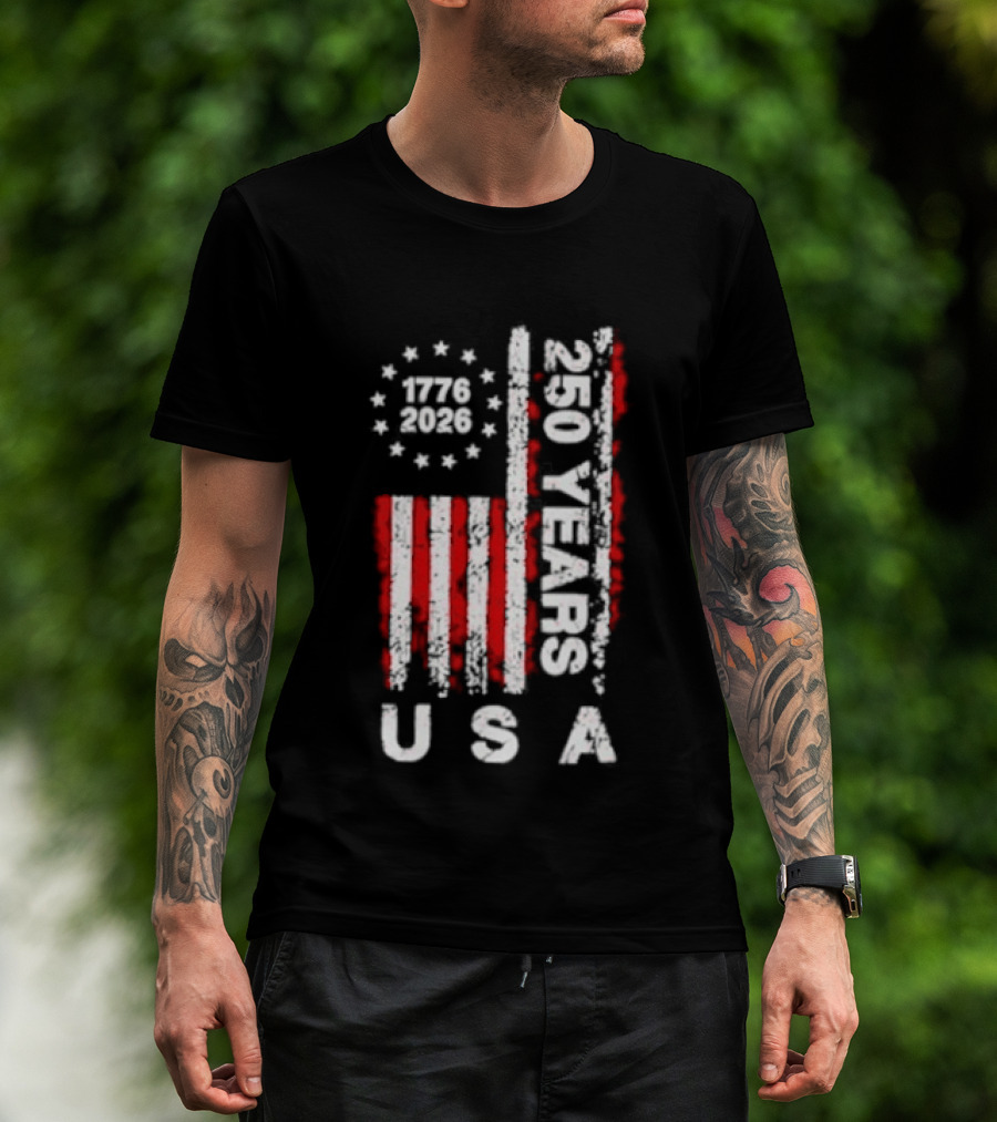 250 Years USA 1776 2026 Flag Stars Stripes Celebration T-Shirt