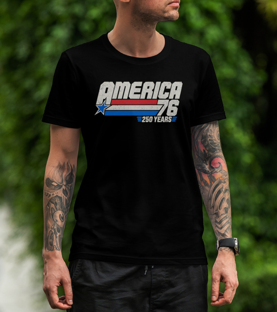 America 76 Star Red White Blue 250 Years Celebration T-Shirt
