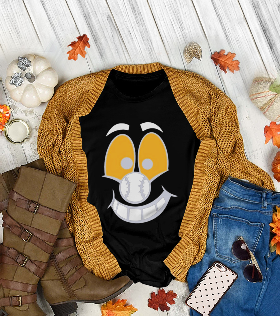 Cartoon Baseball Smile Face with Playful Eyes T-Shirt