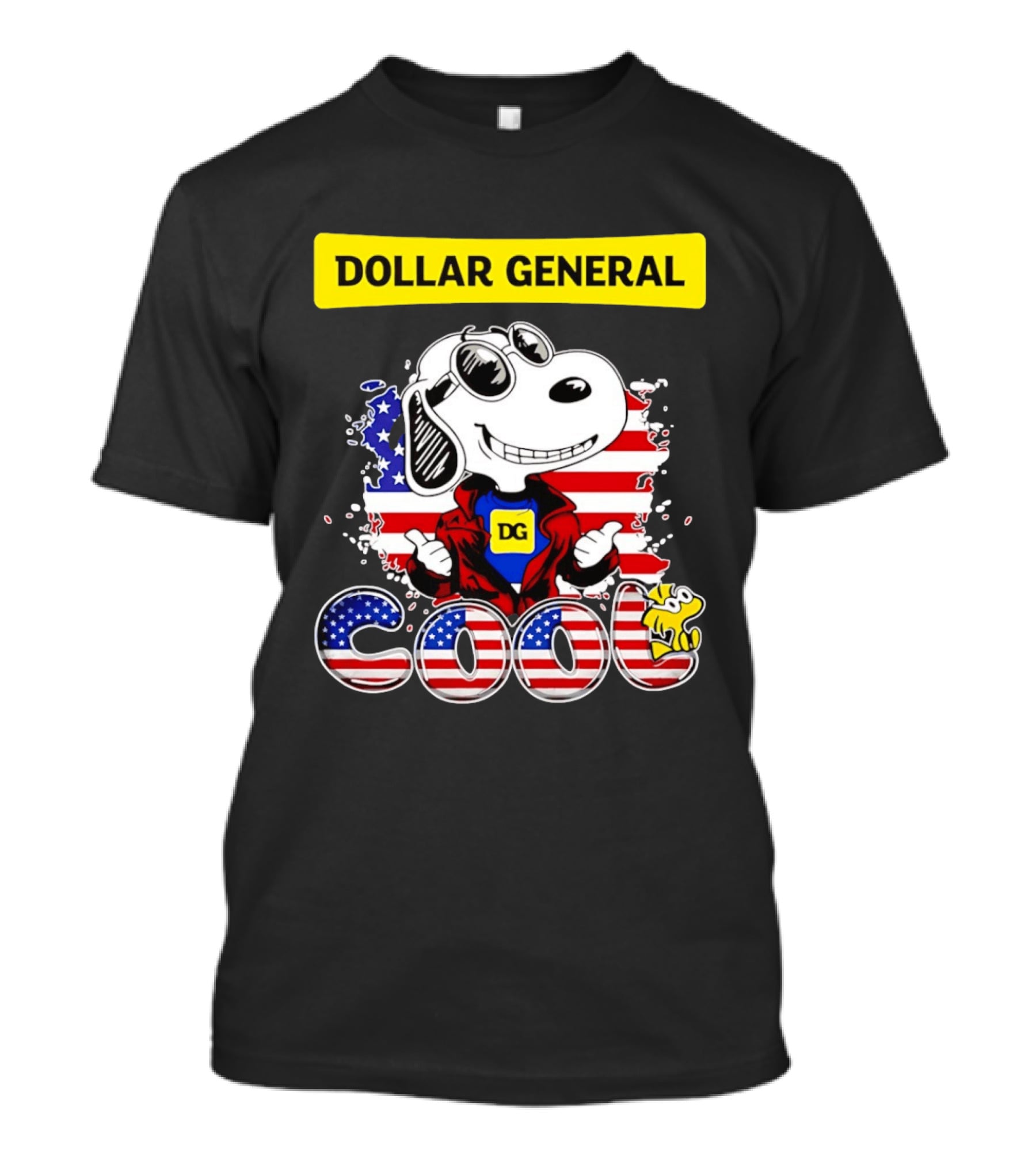 Dollar General Snoopy Cool USA Flag Cartoon T-Shirt
