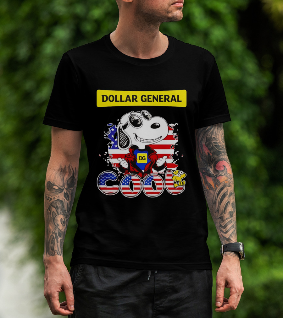 Dollar General Snoopy Cool USA Flag Cartoon T-Shirt
