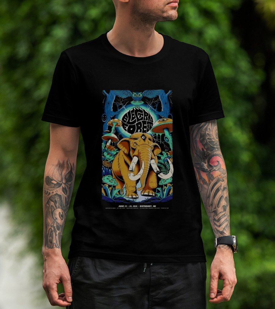 Electric Forest June 25 28 2026 Rothbury MI Mammoth And Psychedelic Mushrooms T-Shirt