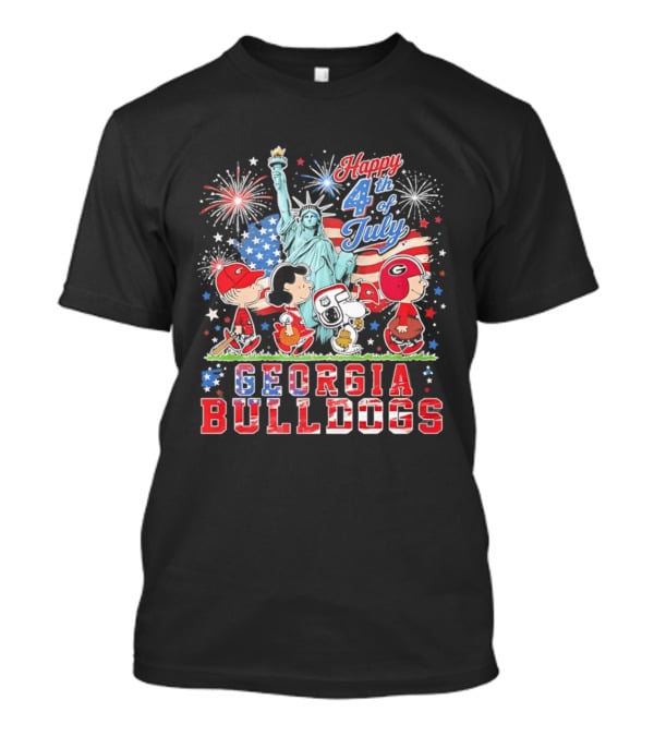 Georgia Bulldogs Snoopy Abbey Road Happy 4th Of July Statue Of Liberty Fireworks T-Shirt