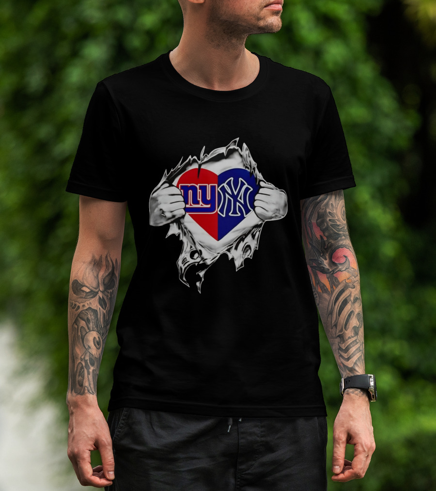New York Giants And Yankees Heart NY Sports Pride T-Shirt