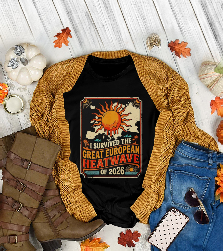 I Survived the Great European Heatwave of 2026 Vintage Map Sun T-Shirt