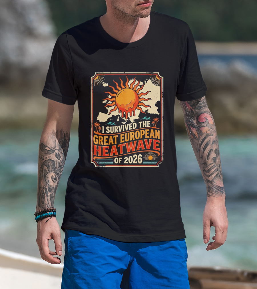 I Survived The Great European Heatwave Of 2026 Vintage Map Sun T-Shirt