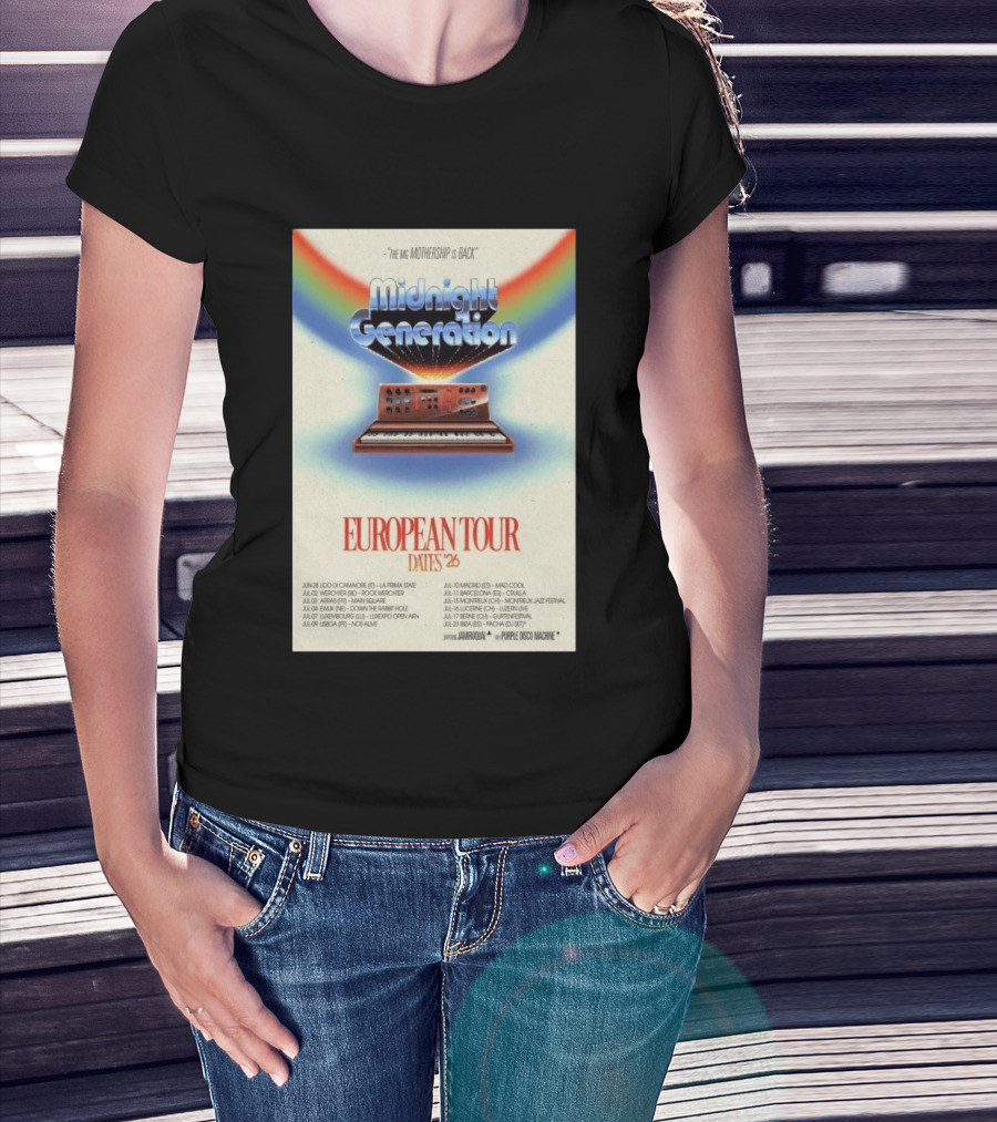 Midnight Generation European Tour Dates '26 Mothership Is Back Jamiroquai Purple Disco Machine T-Shirt