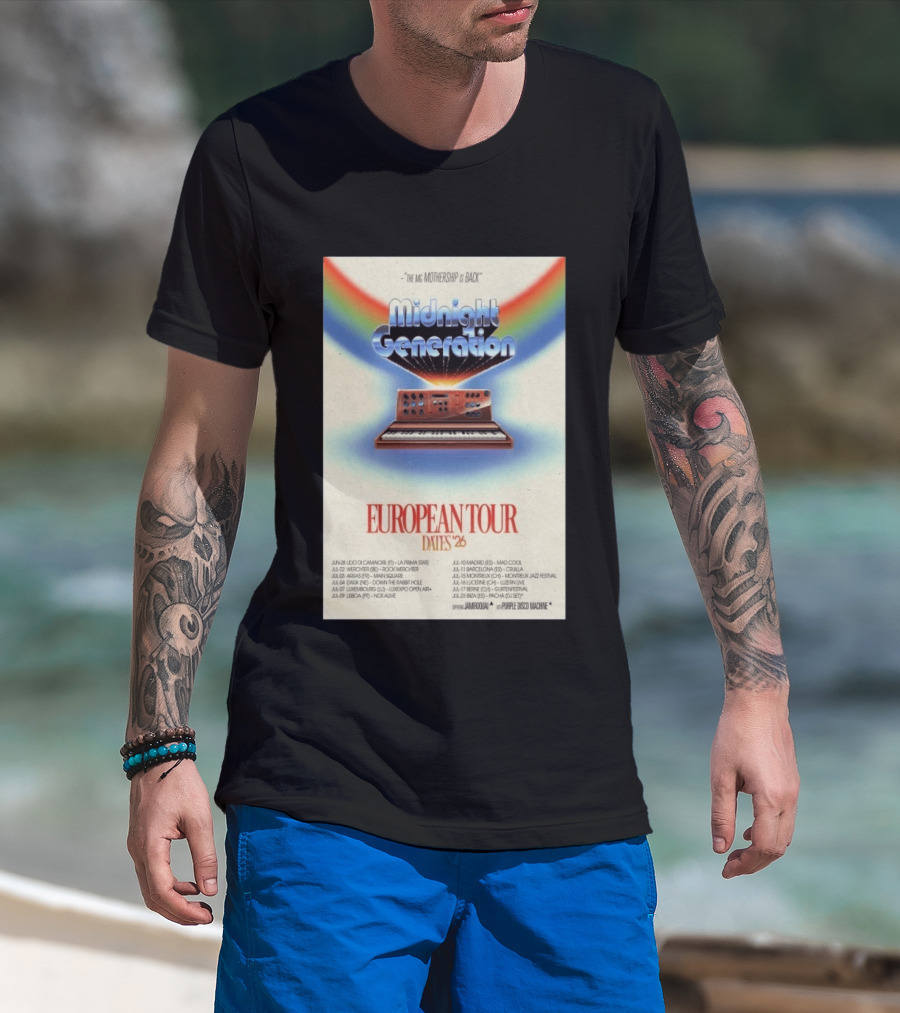 Midnight Generation European Tour Dates '26 Mothership Is Back Jamiroquai Purple Disco Machine T-Shirt