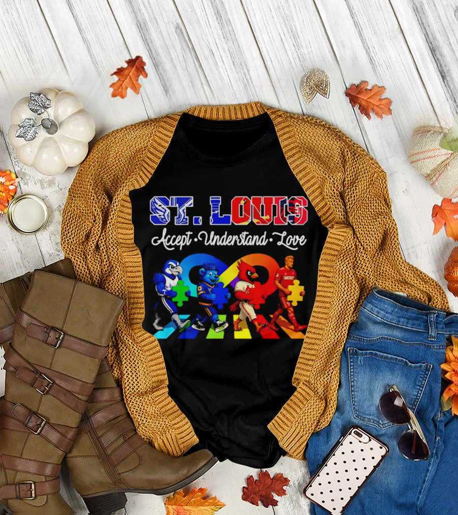 St Louis Accept Understand Love Autism Awareness Mascots Puzzle Pieces T-Shirt
