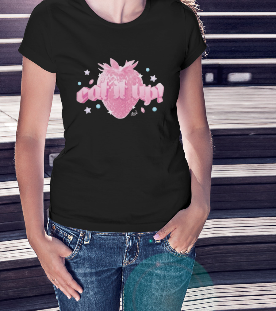 Naomi Jon Eat It Up Pink Strawberry Gothic Stars T-Shirt