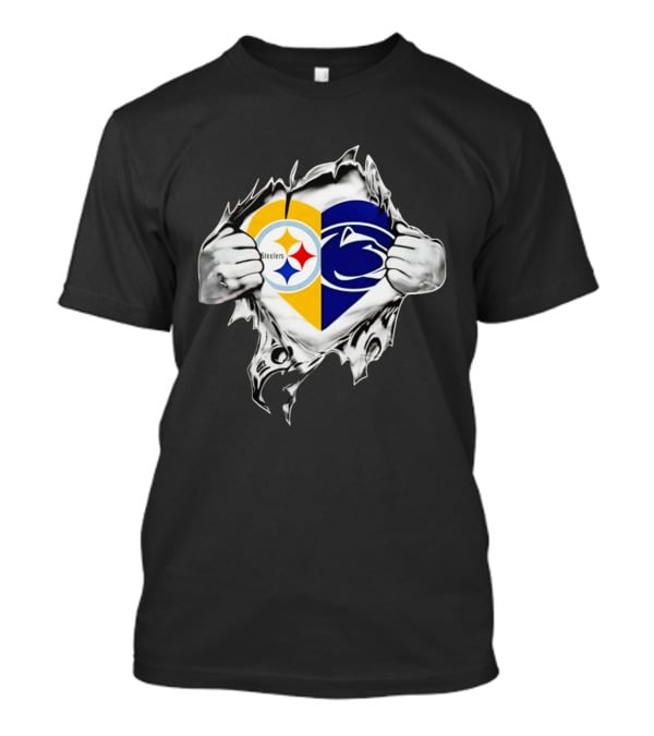 Steelers Penn State Heart Fan Logo Torn Fabric T-Shirt