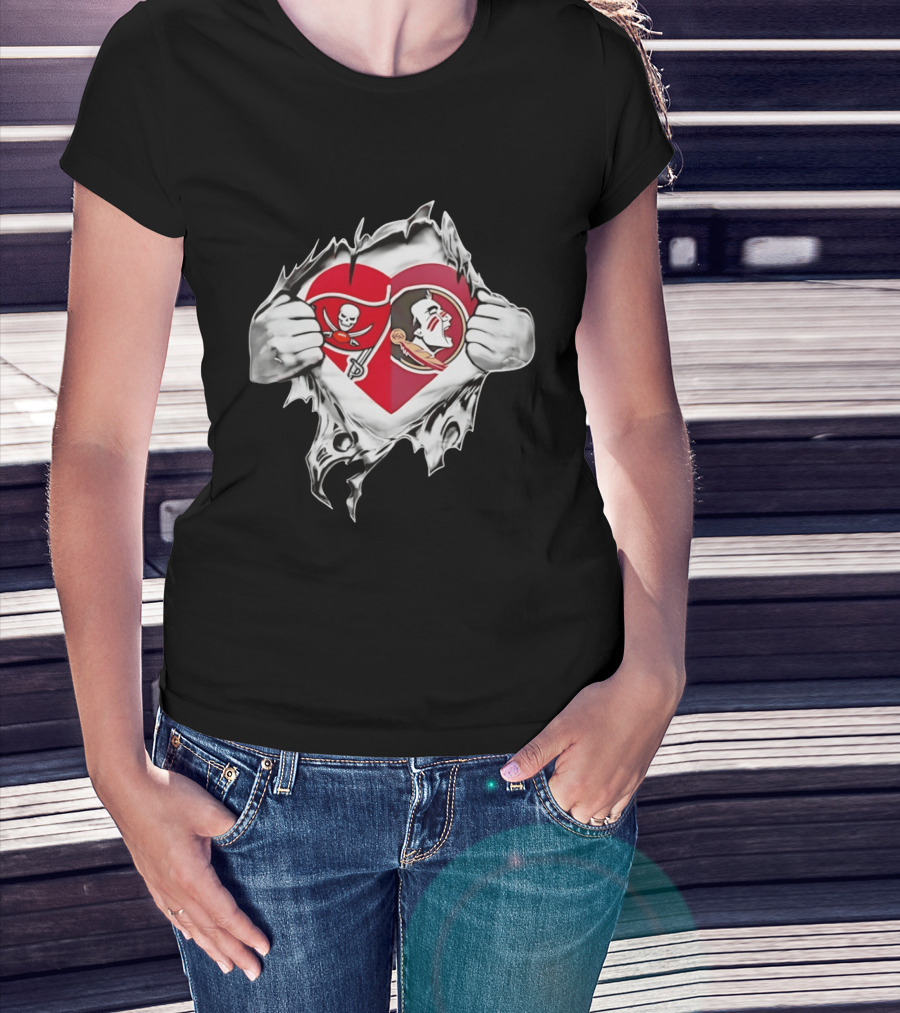Tampa Bay Buccaneers Florida State Seminoles Heart Fans T-Shirt
