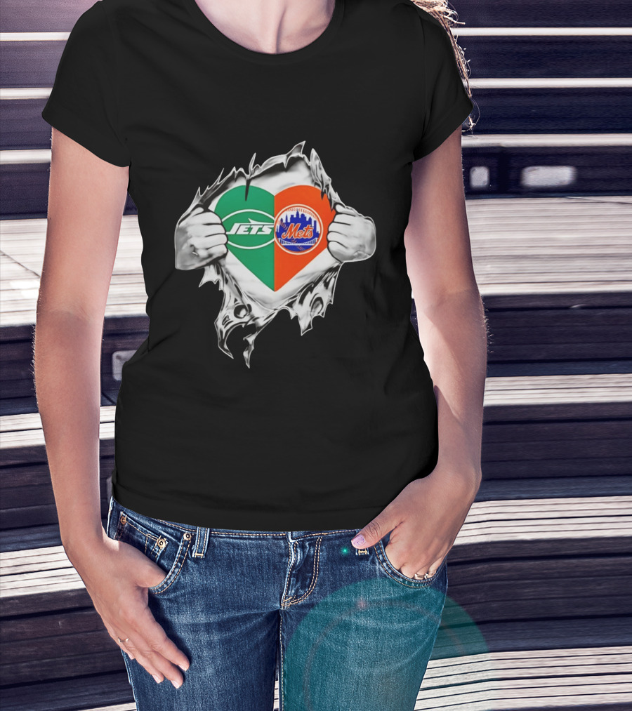 New York Jets Mets Heart Fan MLB Passion T-Shirt