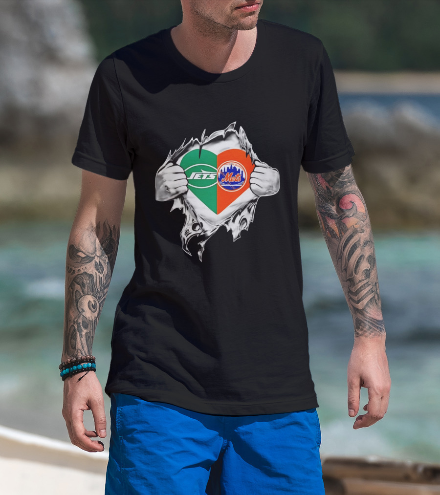 New York Jets Mets Heart Fan MLB Passion T-Shirt